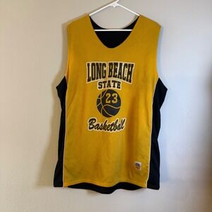 The Rock Long Beach State Basketball Jersey Reversible Mesh Gold Black Mens 23